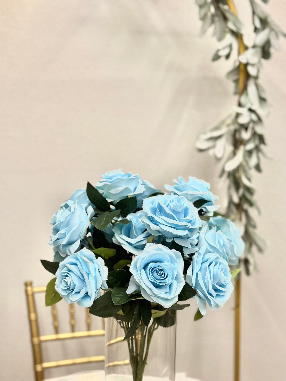 LIGHT BLUE Rose Bouquet With Premium Silk Roses Wedding Centerpiece ...