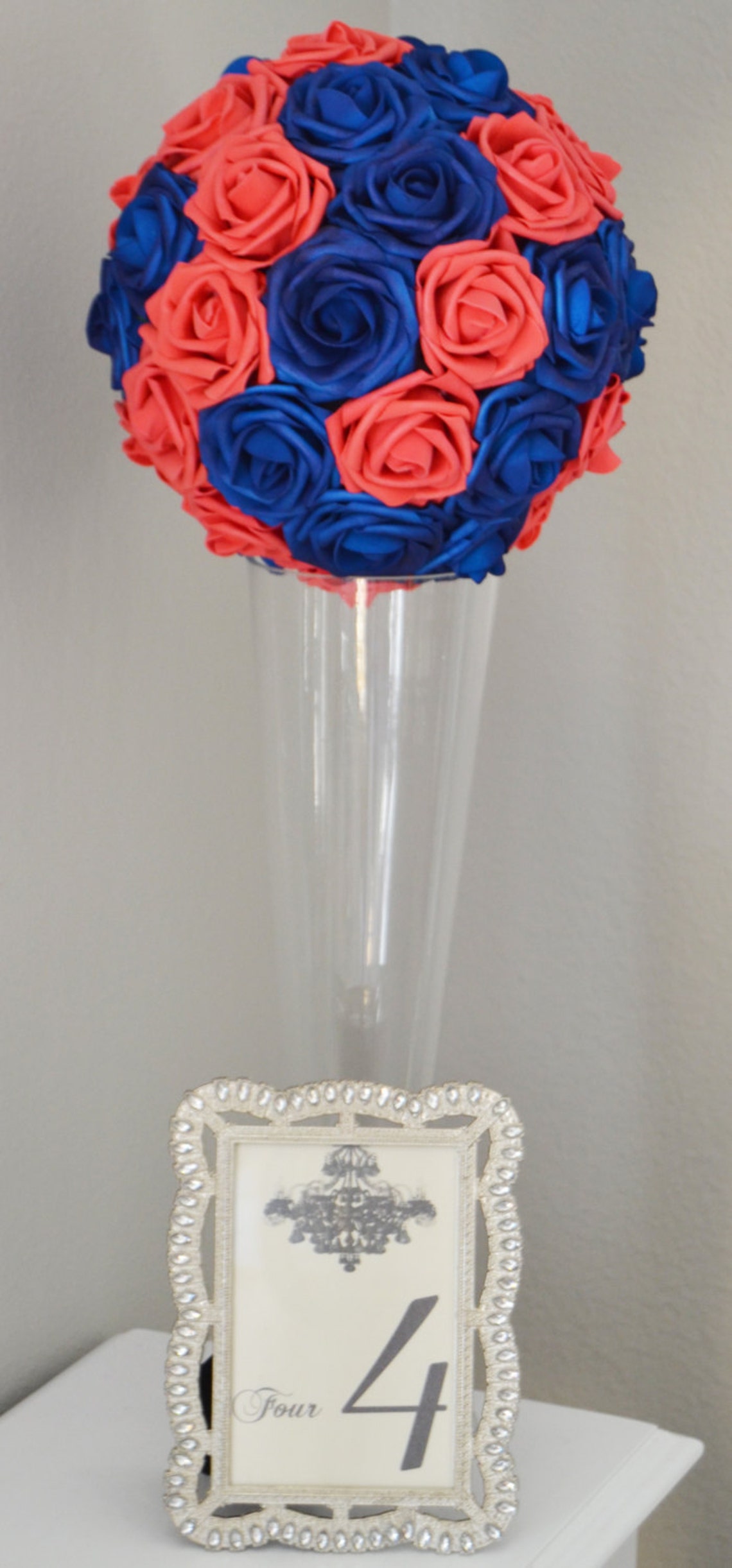 Coral & Blue Kissing Ball WEDDING CENTERPIECE Flower Ball Etsy