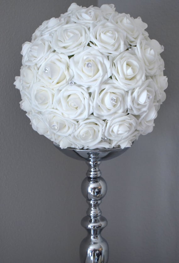 Boule De Fleur Blanche Avec Strass Gemmes Pièce Maîtresse De Mariage Blanc Boule De Baisers Blanc Pomander Blanc Baptême Communion Choisir La