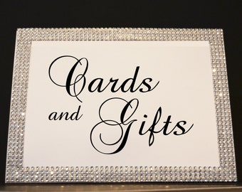 8x10 RHINESTONE FRAME with Cards and Gifts Sign. Rhinestone Wedding Sign. Wedding Gift Table Sign. Pick Rhinestone Color