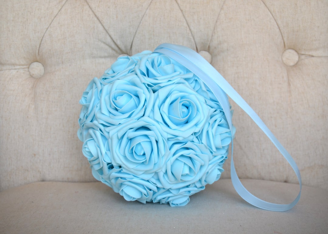 LIGHT BLUE Kissing Ball. Flower Ball. Baby Blue Pomander. Beach Wedding. Flower Girl. Bridesmaid