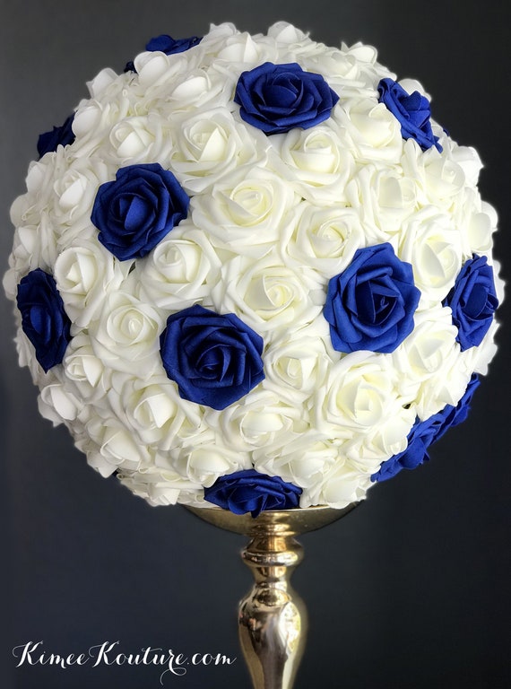 Royal Blue Flowers Glitter Roses 100 Flowers for Bridesmaids Bridal Bouquet  Cake Topper Flowers Kissing Balls 