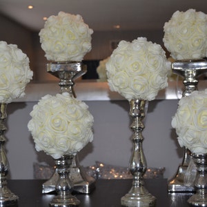 Set of 6 Luxury Elegant 8 Wedding ivory hanging foam flower balls wedding pomanders kissing balls, WEDDING CENTERPIECE, flower girl image 2