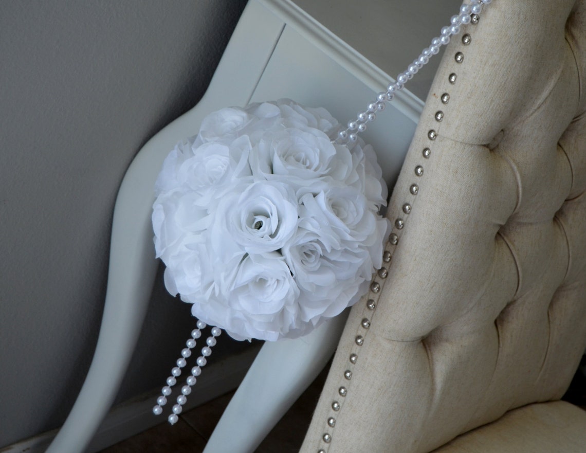 WHITE Kissing Ball with PEARL Handle And Dropping PEARLS. Etsy