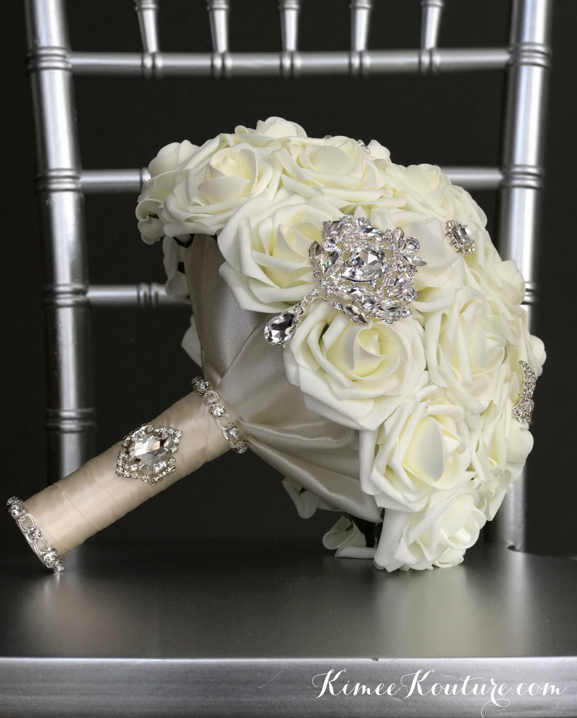Purple Gold White Rose Bridal Wedding Bouquet Accessories 