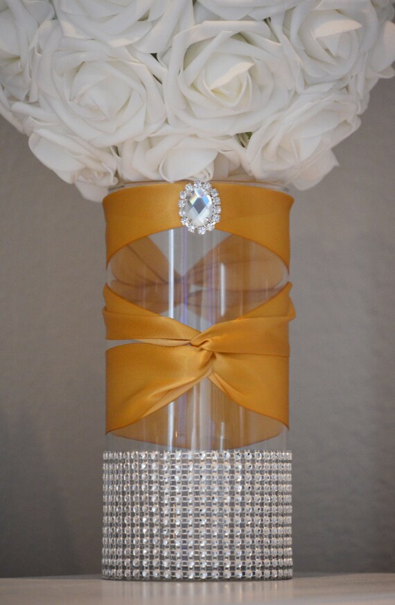 Rhinestone Vase with large bling brooch. Switchback Satin Etsy