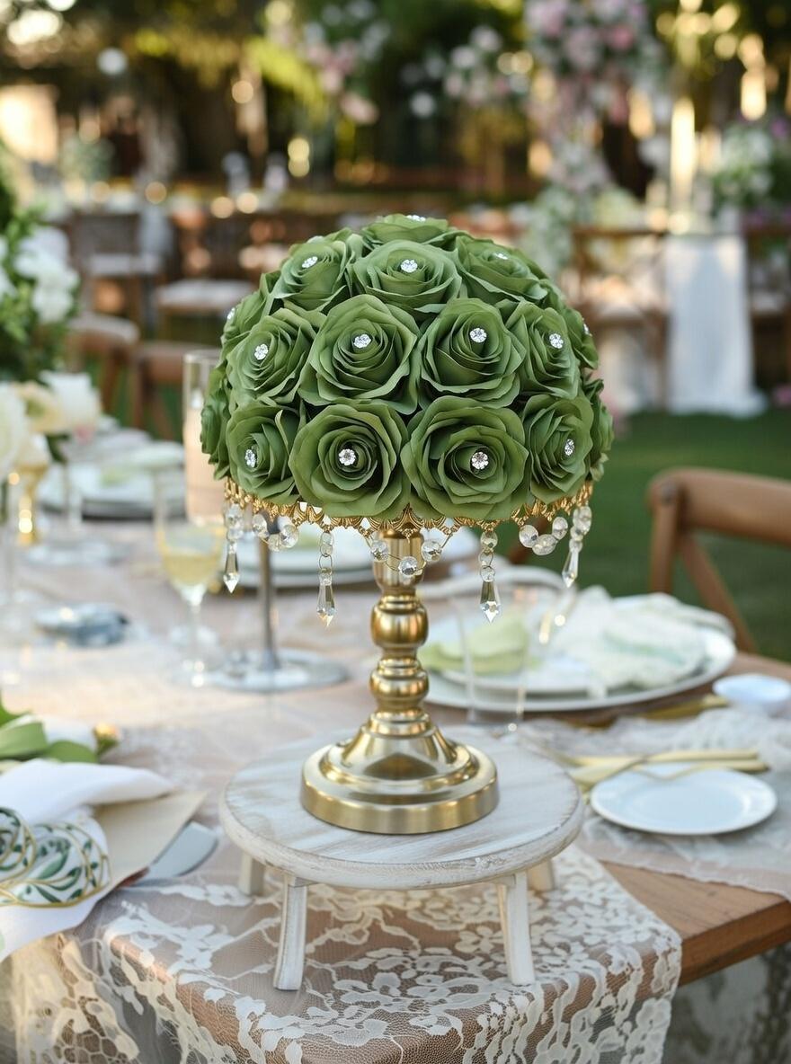 Olive Green Silk Rose Bouquet