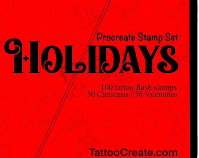 Holidays! Christmas and Valentines Day Tattoo Flash Stamp Set for Procreate