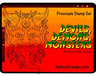 Conjunto de carimbos Procreate Devils, Demons, Monsters