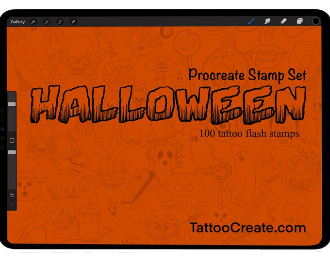 Halloween" Tattoo Flash Stamp Set for Procreate