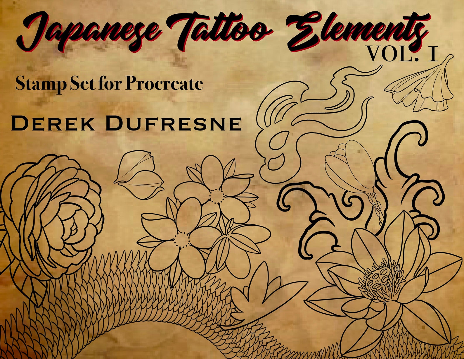 Procreate Brush Japanese Tattoo Elements Vol 1 Etsy