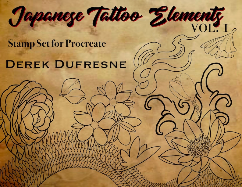 Procreate Brush Japanese Tattoo Elements Vol 1 Etsy