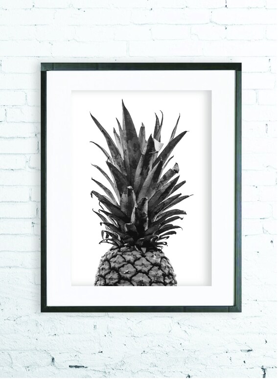 Items similar to Kitchen Wall Decor, Pineapple Print, Wall Art, Black