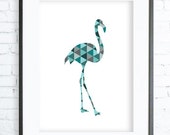 Turquoise Flamingo Print - Flamingo Art - Flamingo Wall Art - Turquoise Print - Turquoise Wall Art - Geometric Wall Art - Animal Wall Art