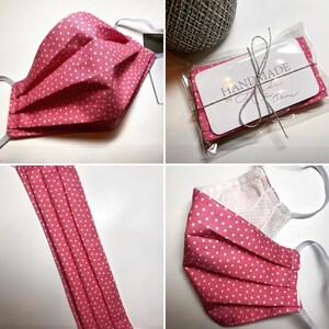 Custom fashion-forward face masks - pink with white polka dot