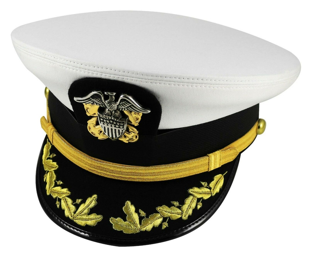 US Navy Commander or Captain Hat, USA United States Peak Cap With Scrambled  Eggs 