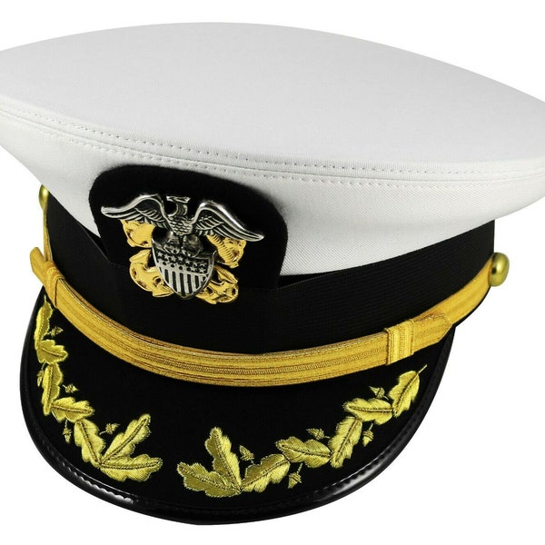 US Navy commander or captain Hat, USA United States Peak Cap with scrambled eggs