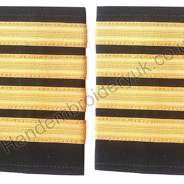 Épaulettes noires de pilote de ligne ou de marine marchande à quatre barres, 4 bandes d'or