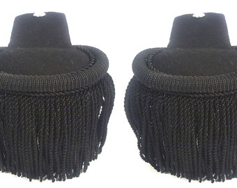 Black Silk Shoulder Epaulettes with Fringe Marching Band Epaulette (Pair)