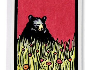 Sunrise Bear - Note Cards Included 4 5x7 Black Bear Note Card Set
