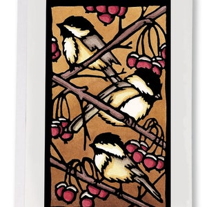 Blank Greeting Card: Three Chickadees by Sarah Angst Art - 112