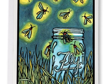 Blank Greeting Card: Fireflies by Sarah Angst Art - 190