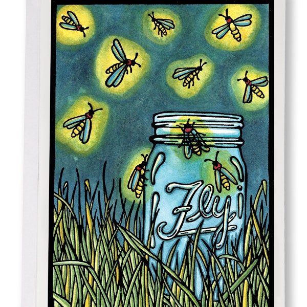 Blank Greeting Card: Fireflies by Sarah Angst Art - 190