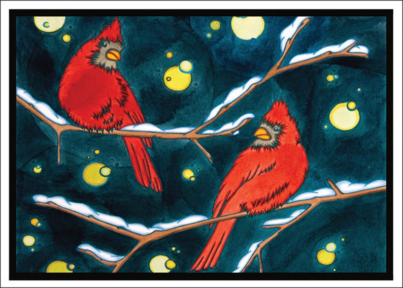 Holiday Blank Greeting Card Cardinals by Sarah Angst Art