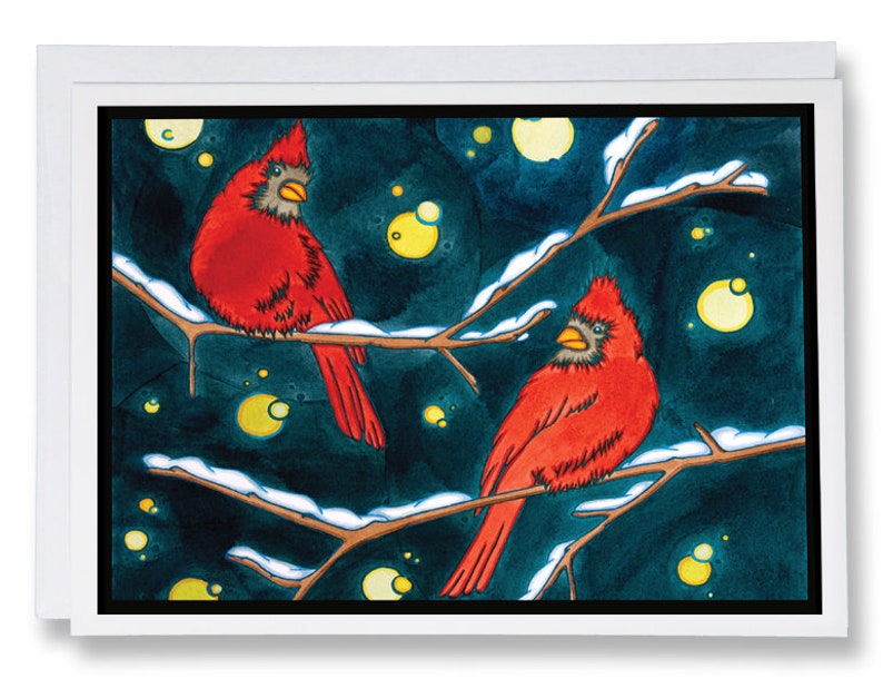 Holiday Blank Greeting Card Cardinals by Sarah Angst Art