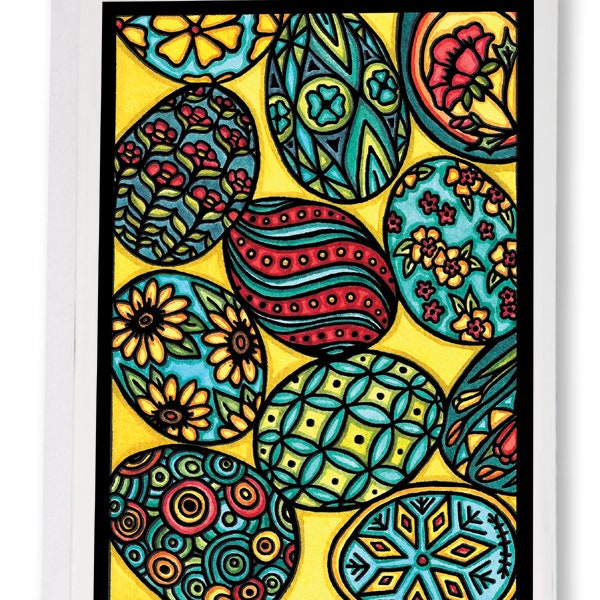 Blank Greeting Card: Pysanky Eggs by Sarah Angst Art - 189