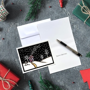 Packaged Holiday Cards: In for the Night by Sarah Angst Art (Winter Cabin)