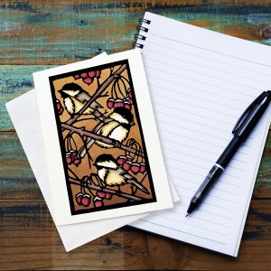 Blank Greeting Card: Three Chickadees by Sarah Angst Art - 112