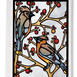 Blank Greeting Card: Cedar Waxwings by Sarah Angst Art 245