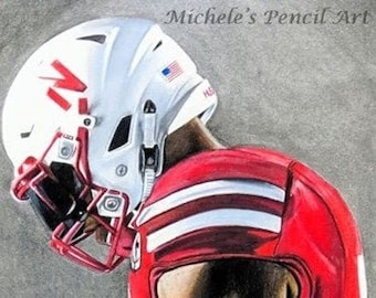 Original Colored Pencil Drawing - Husker Player