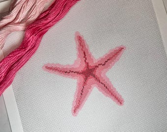 Starfish Hand-Painted Needlepoint Canvas | 18 Mesh Needlepoint, Needlepoint Ornament, Needlepoint Bag Charm, Needlepoint Gift