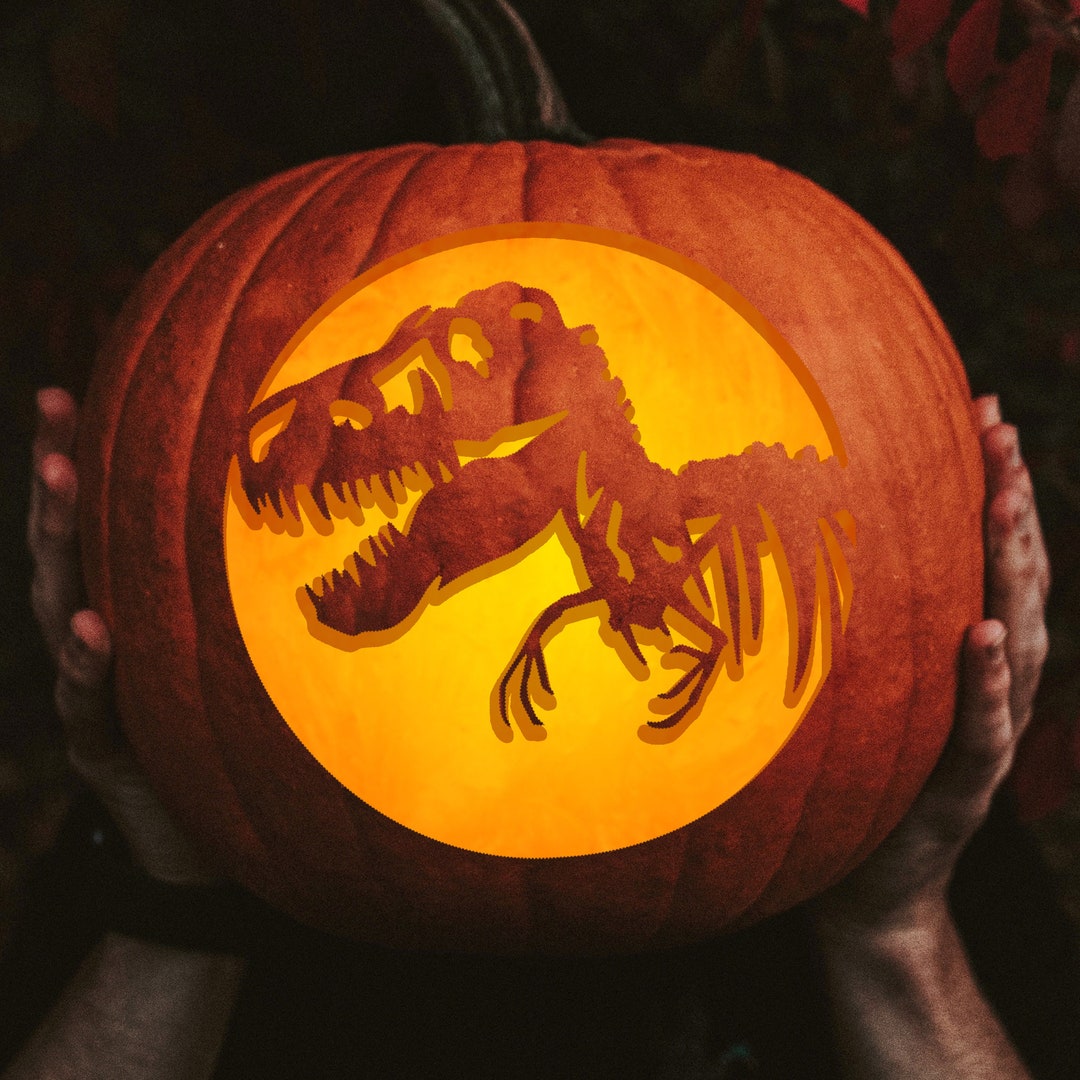 t-rex-fossil-silhouette-printable-pumpkin-carving-pattern-tyrannosaurus-rex-dinosaur-jurassic-park-etsy