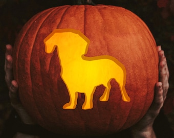 Patrón imprimible para tallar calabazas de la serie Silhouette de perro salchicha