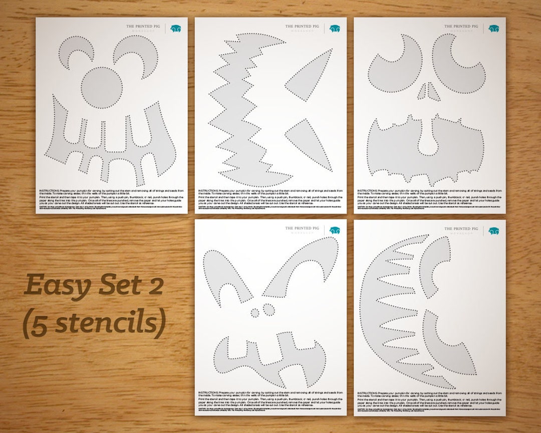 Printable Pumpkin Carving Pattern: Easy Set 2 - Etsy