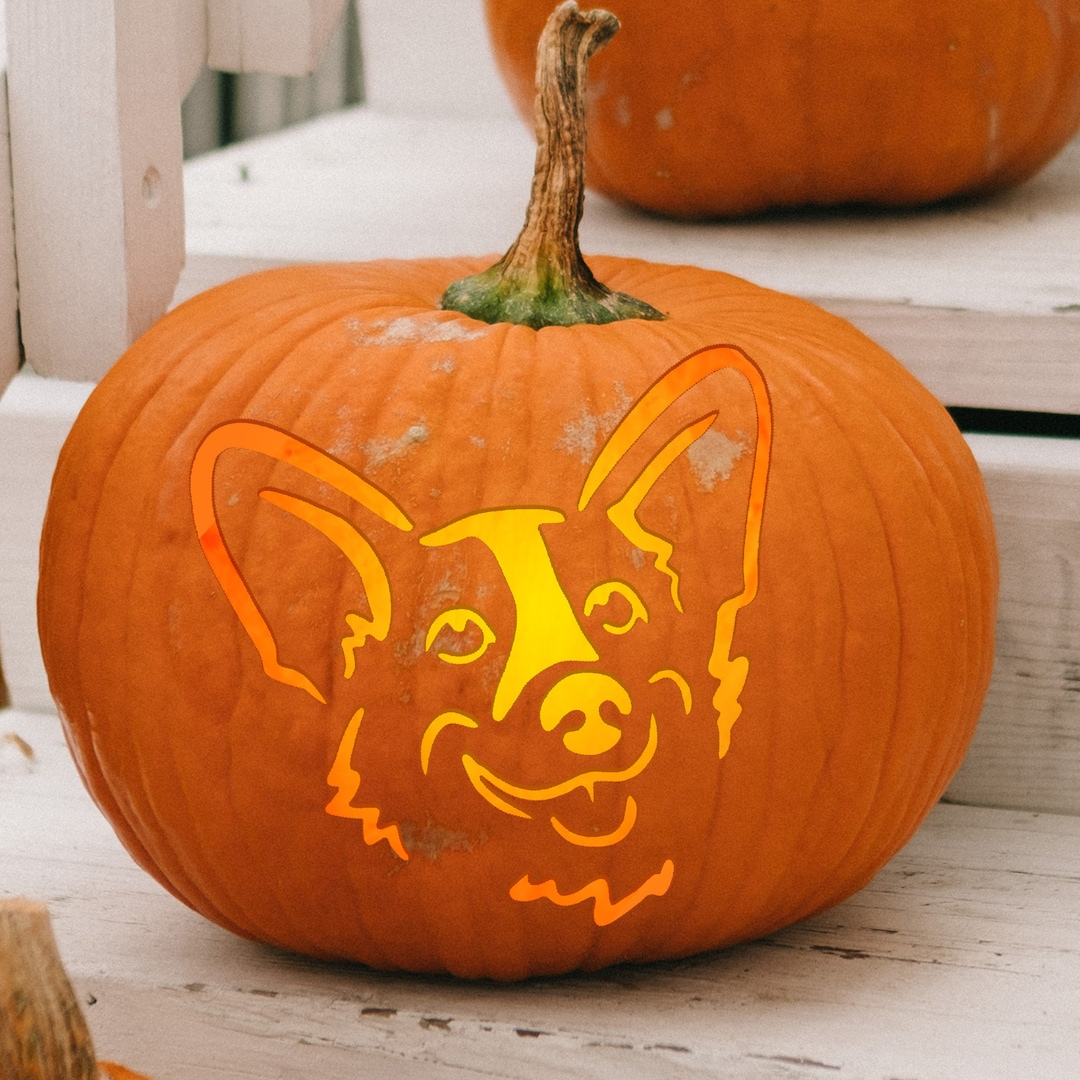 Printable Pumpkin Carving Pattern: Corgi