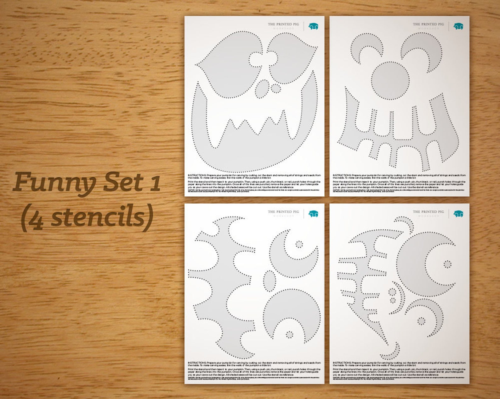 Printable Pumpkin Carving Pattern: Funny Set 1 - Etsy