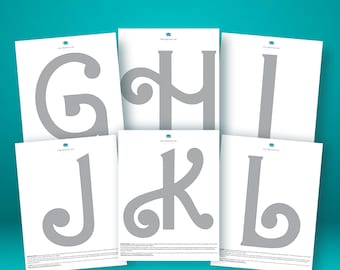 Alphabet Pumpkin Carving Stencils G-L: Monogram Letter Templates (PDF)