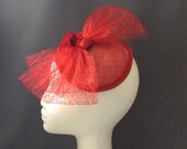 Red fascinator with oversized bow, wedding guest headpiece, mother of the bride fascinator, races headpiece, tea party hairpiece