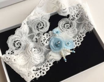 Wedding garter UK, Something Blue garter, lace garter that's perfect for the bridal lingerie trousseau or a gift for bride