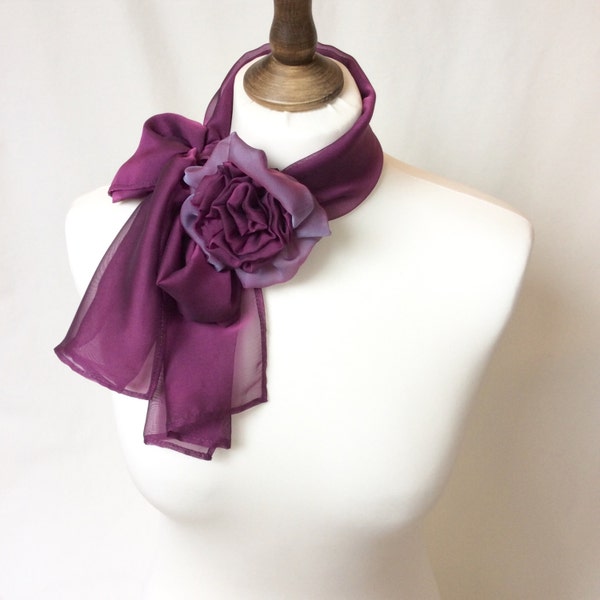 Gift for mum, purple scarf with a berry purple fabric scarf ring, gift for women, gift for her, flower scarf, purple gifts