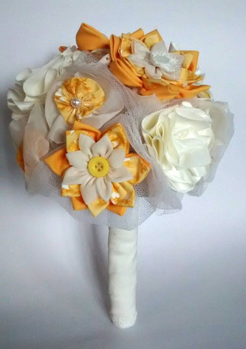 modern wedding alternative wedding Wedding bouquet yellow flowers wedding flowers rainbow wedding with fabric flowers fabric bouquet