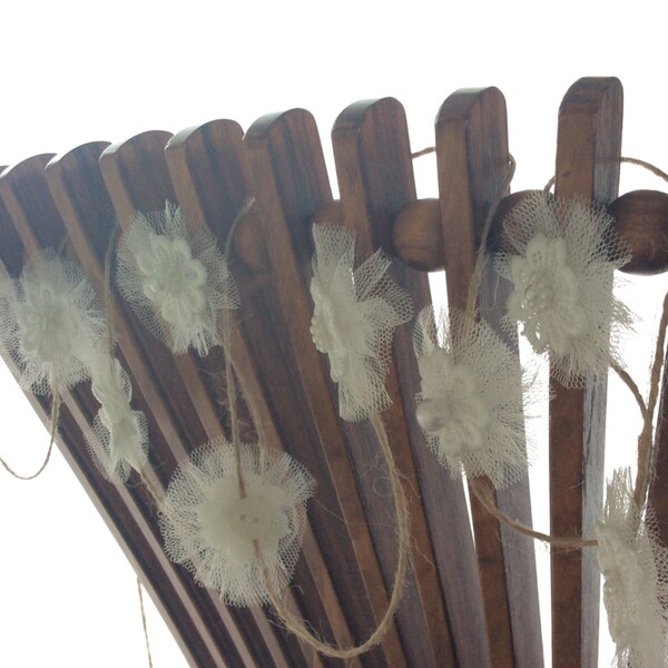 Rustic flower garland, ivory and white, on natural brown twine by Blue Lily Magnolia