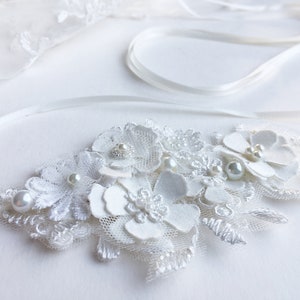 Lace and flowers bridal headpiece, delicate fabric flower headband for boho wedding, or a modern bride looking for unique hair accessories image 4