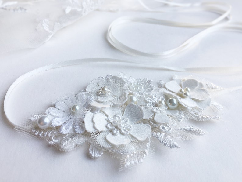 Lace and flowers bridal headpiece, delicate fabric flower headband for boho wedding, or a modern bride looking for unique hair accessories image 4