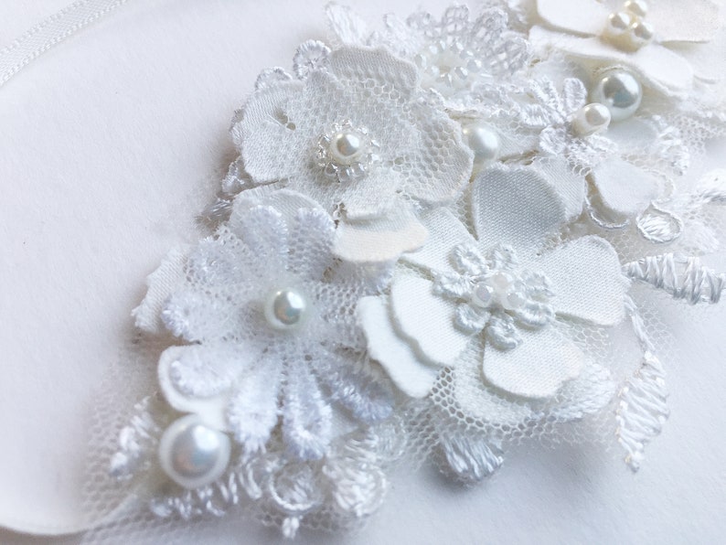 Lace and flowers bridal headpiece, delicate fabric flower headband for boho wedding, or a modern bride looking for unique hair accessories image 3