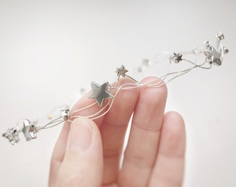 Star headpiece, circlet with silver coloured stars for brides or bridesmaids, star crown, star bridal hair